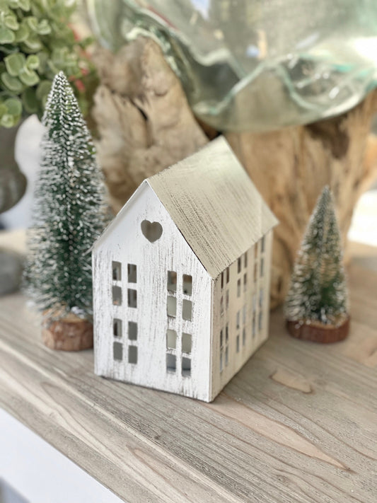 White Tea Light House -13cm