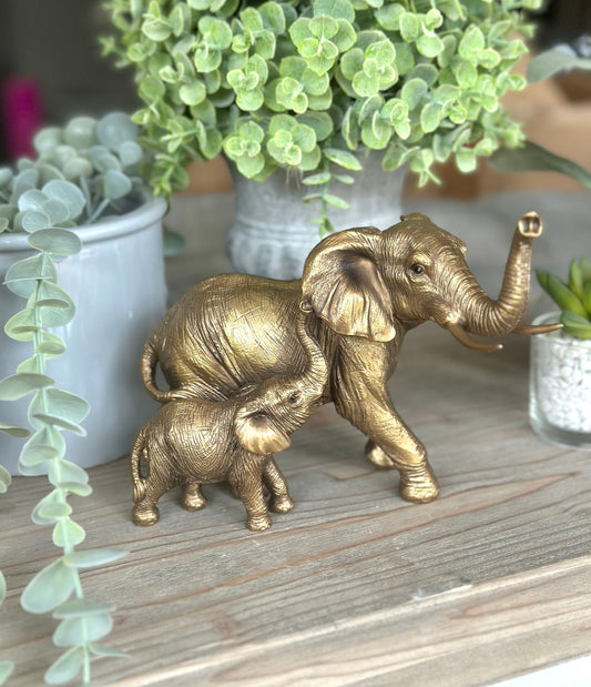 Bronzed Elephant and Baby Ornament