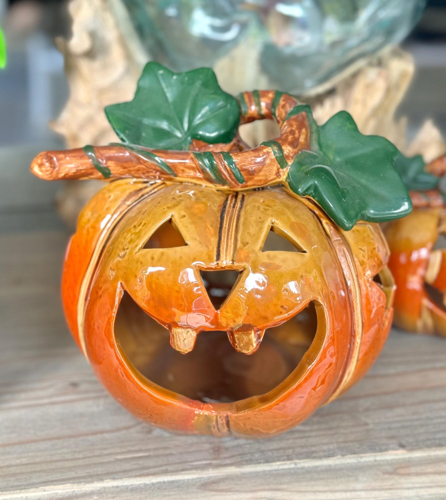Glossy Ceramic Pumpkin Nite Lite Set