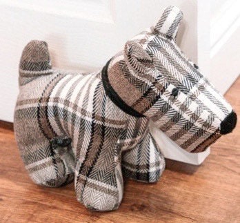 Bentley the Dog Fabric Household Door Stop - Brown Tartan