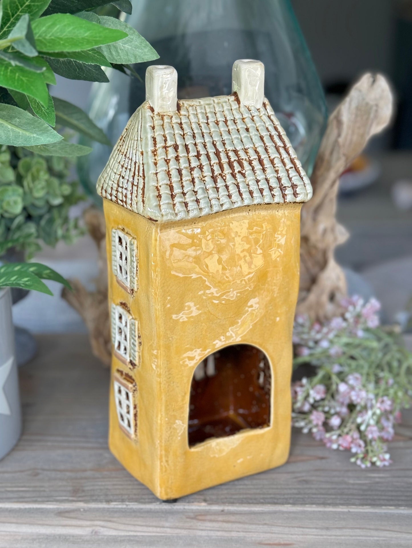 NEW! Yellow Ceramic Townhouse Tealight Holder