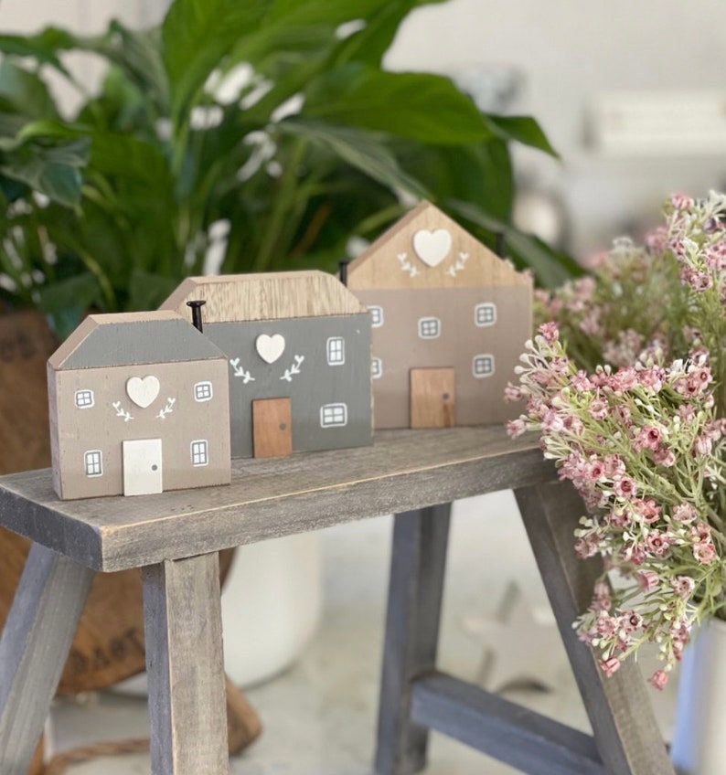 Grey Wooden Heart Houses - Sold Individually or Set of 3