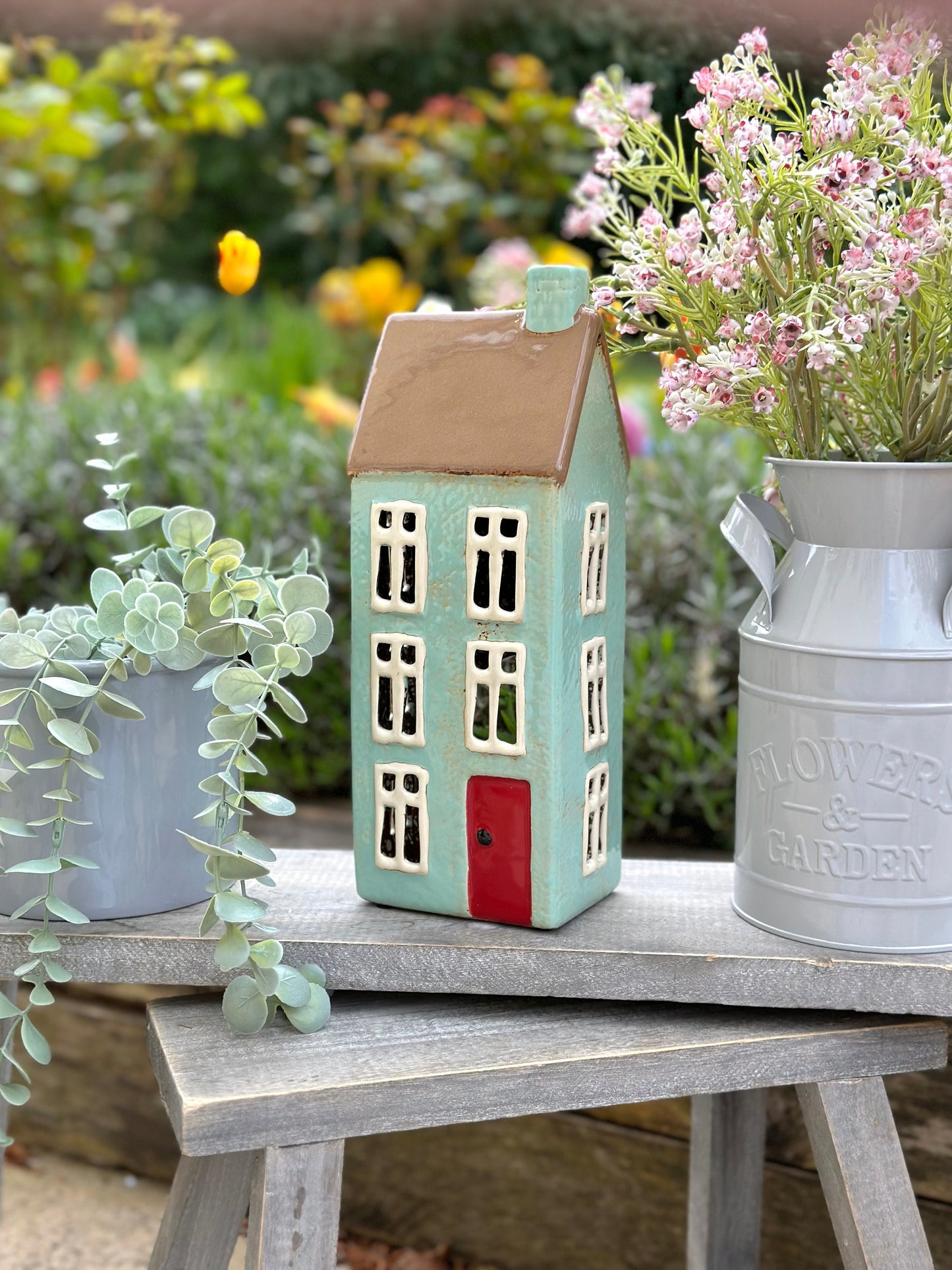 Pale Turquoise Traditional Townhouse /Cottage Candle Holder