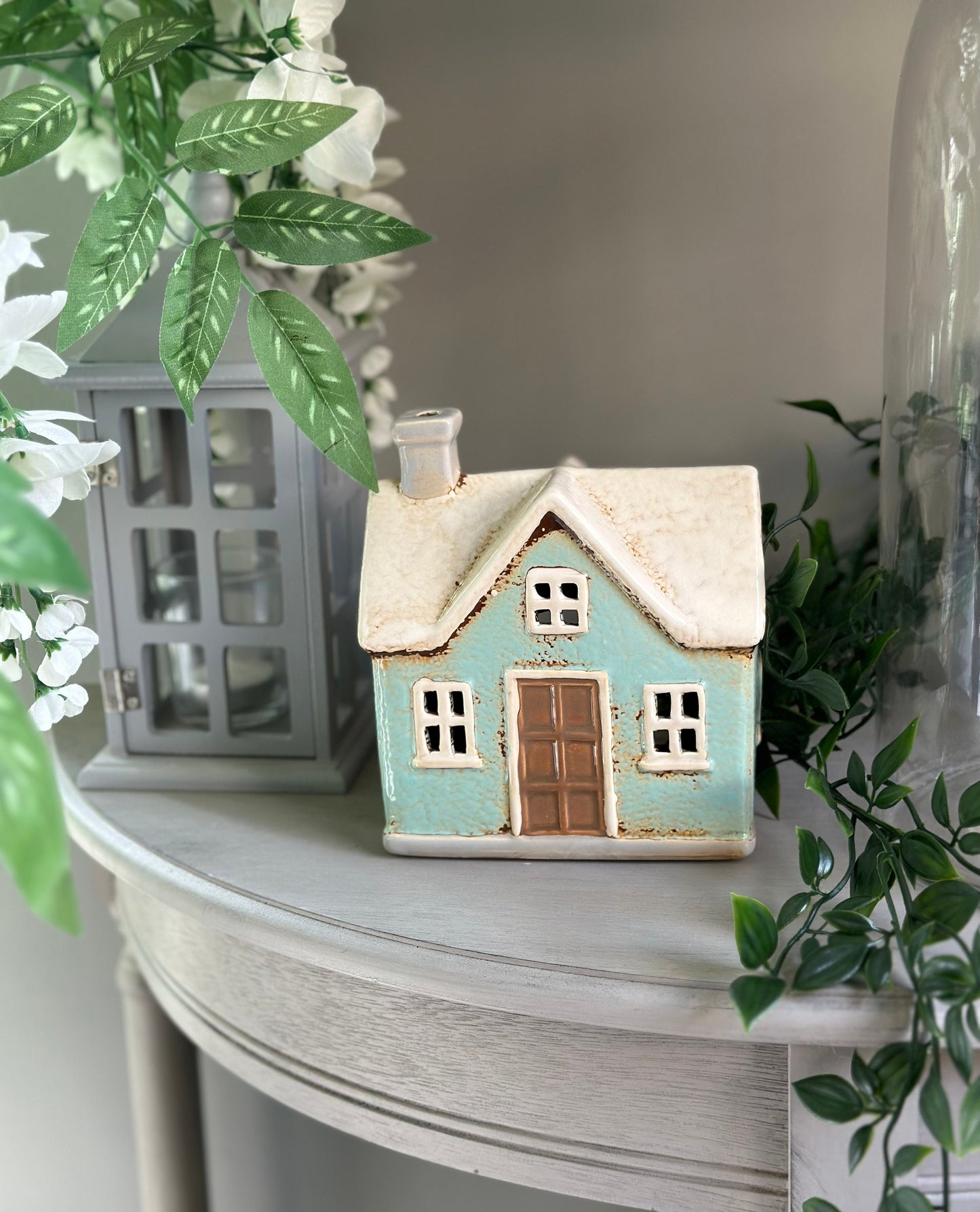 Glazed Ceramic Aqua Country Cottage Tea light