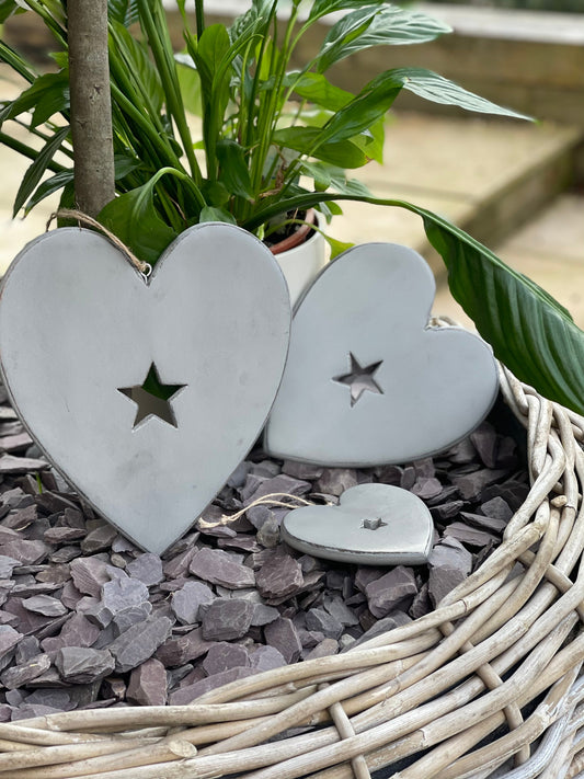 Grey Hearts With Star Cut Out Detail - Set of 3