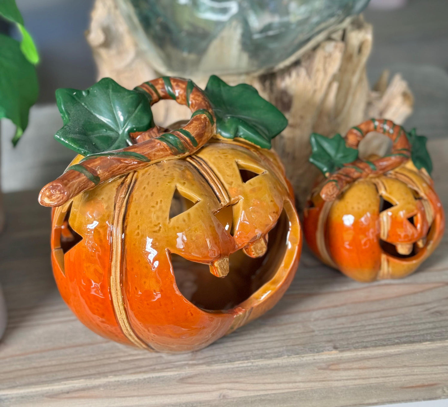 Glossy Ceramic Pumpkin Nite Lite Set