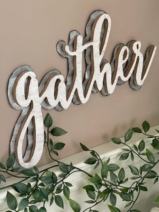 Gather Wood and Metal Cutout Letter Signs Wall Decor