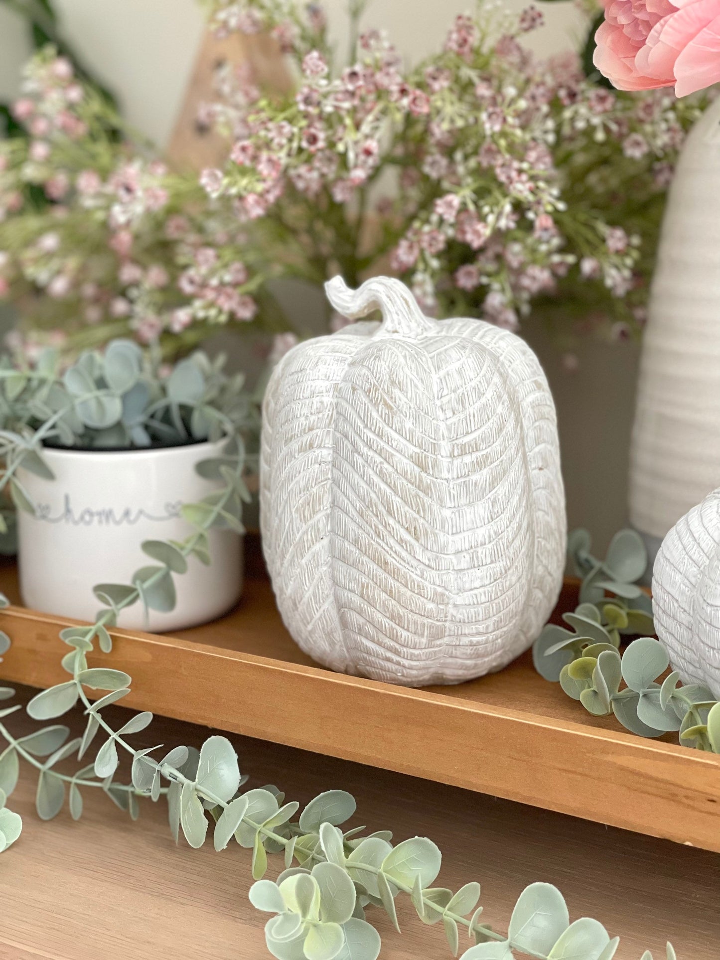 Rustic White Carved Pumpkins