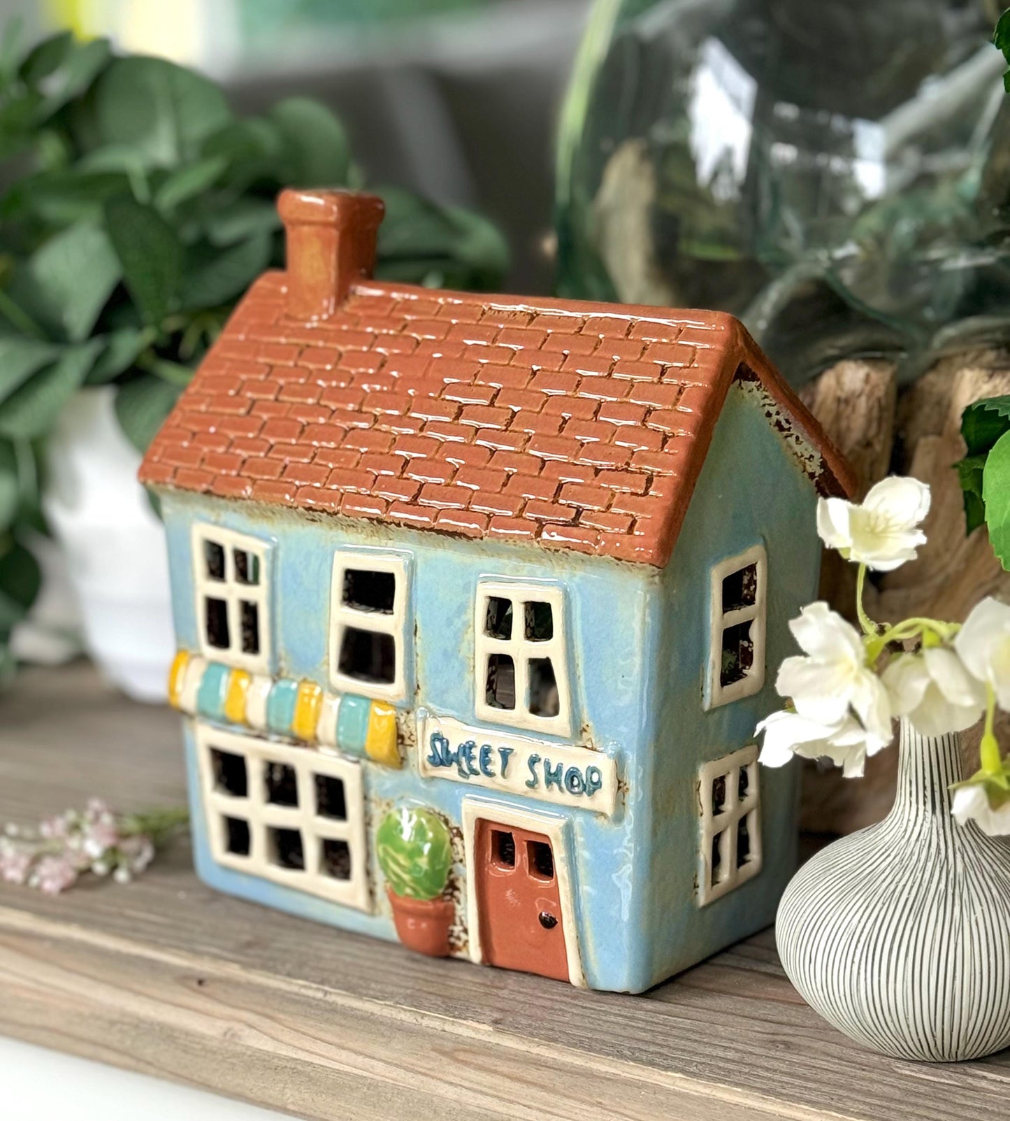 NEW! Blue Village Sweet Shop Ceramic Tealight House