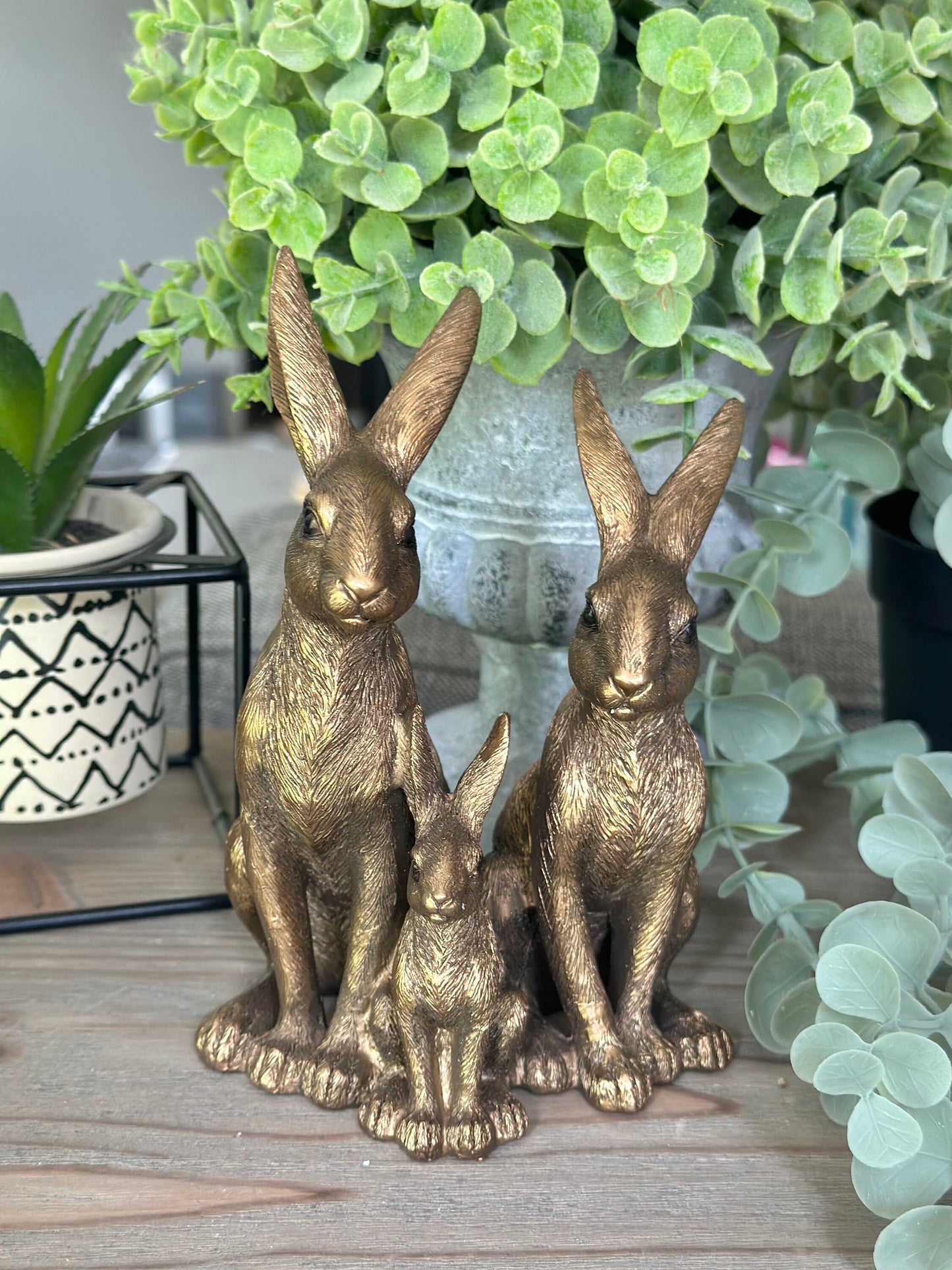 Bronzed Ornamental Sitting Hare Family