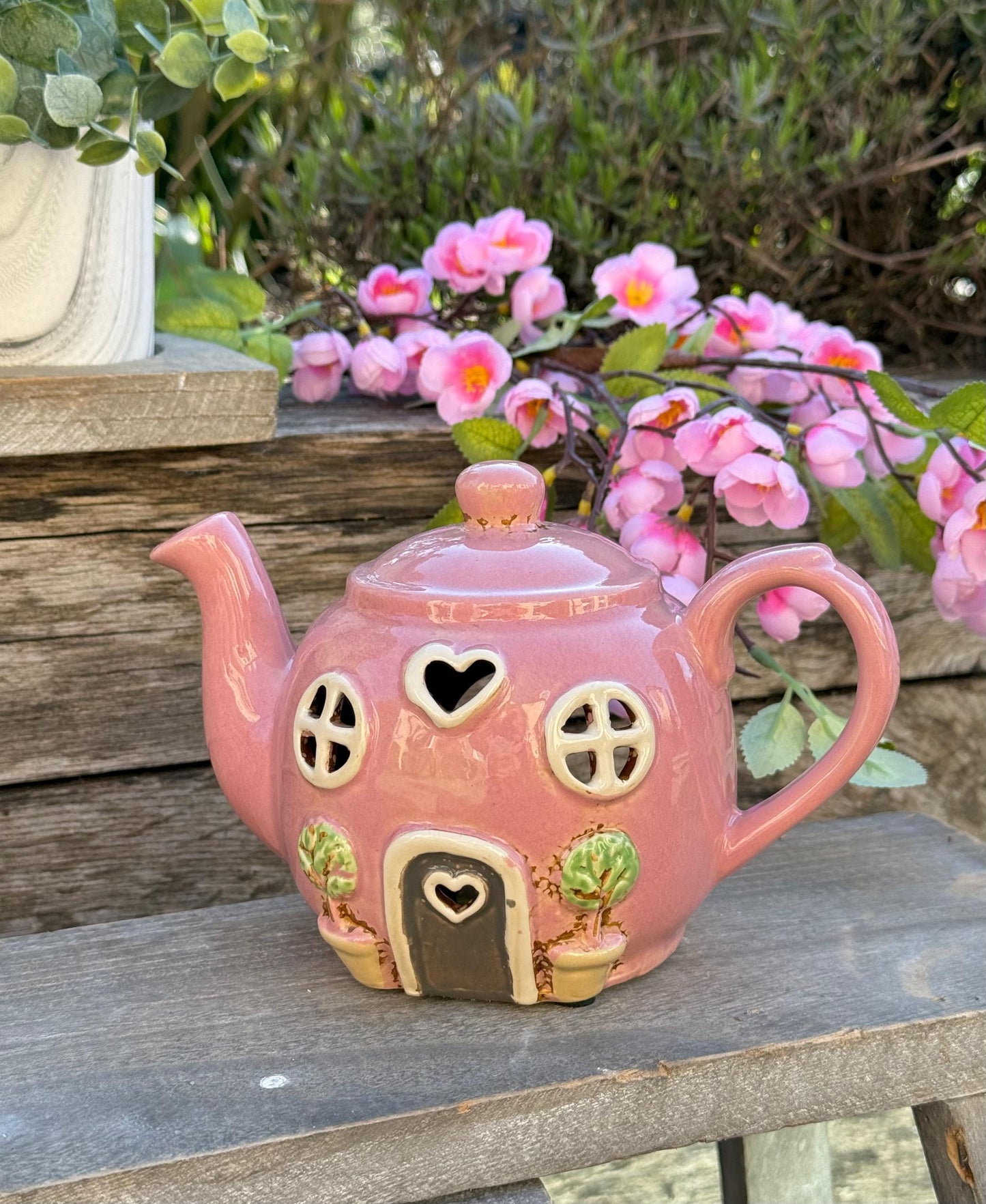 Ceramic Teapot House Tealight/Candle Holder - Yellow and Pink Available