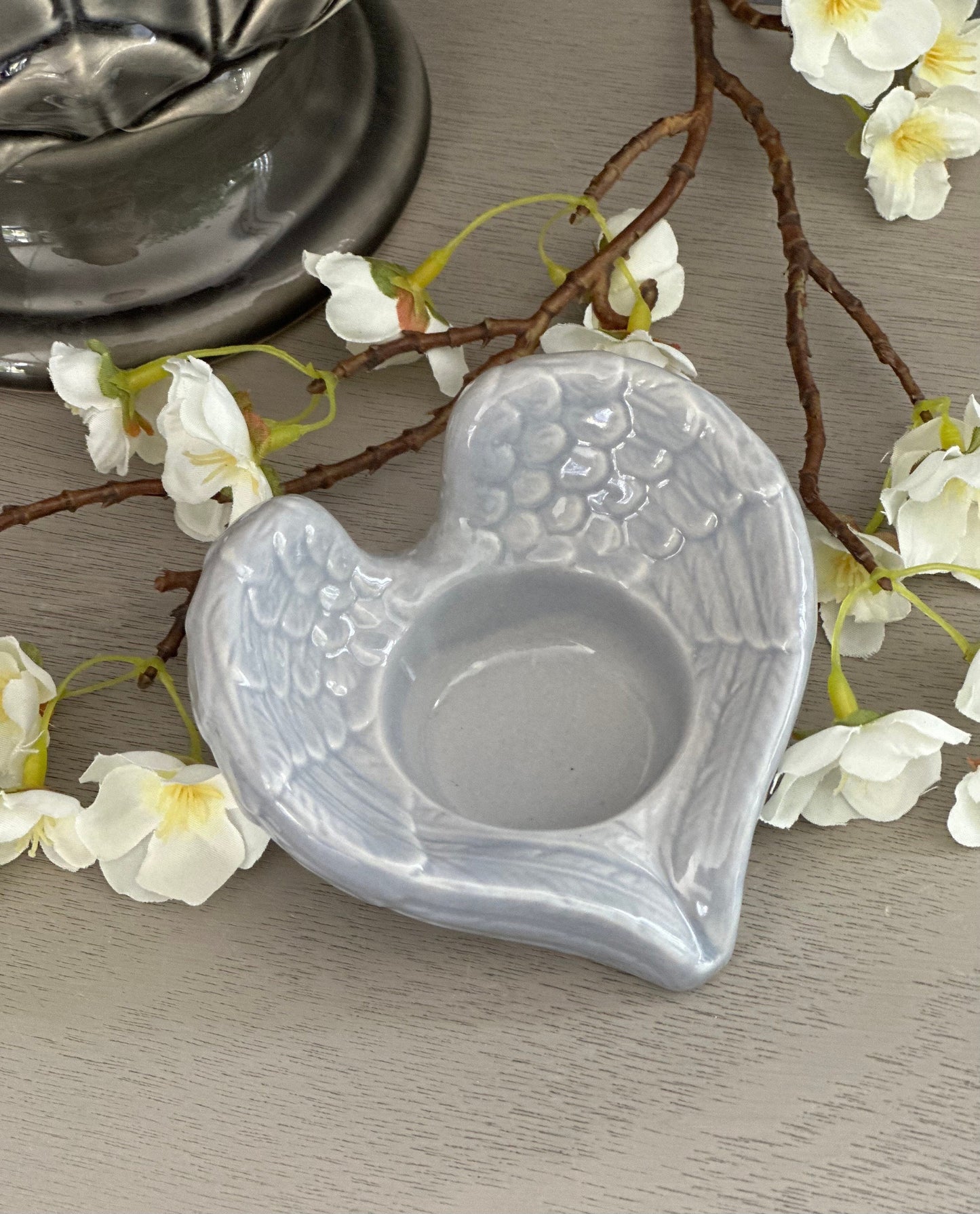 Grey Angel Wing Tealight holder