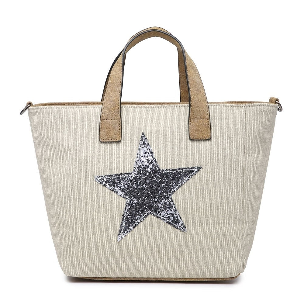 Beige Canvas Handbag with Silver Star