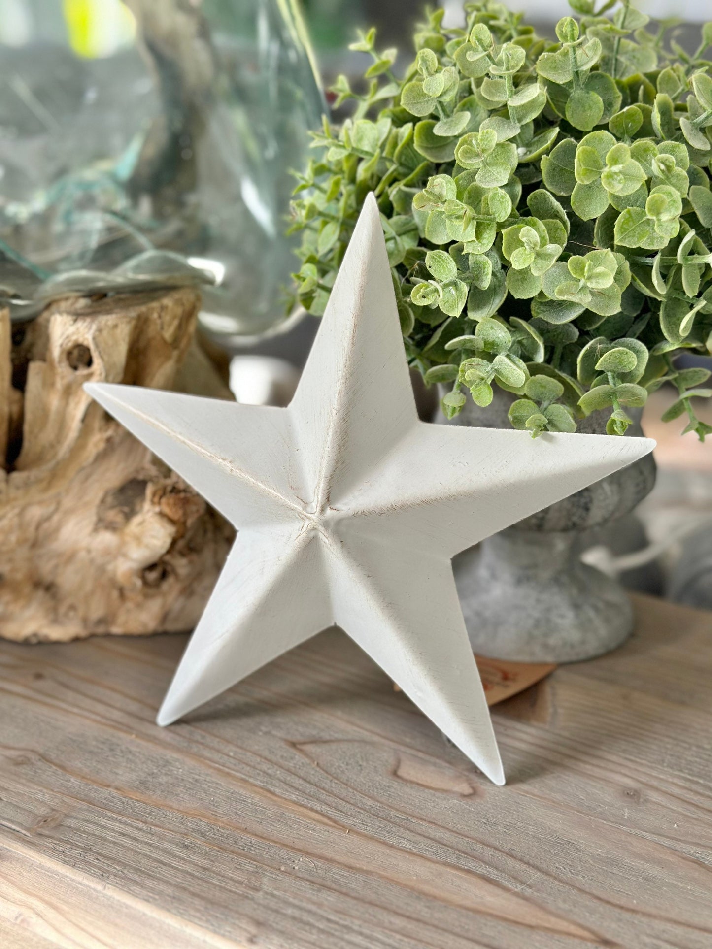 Small White Rustic Metal Star