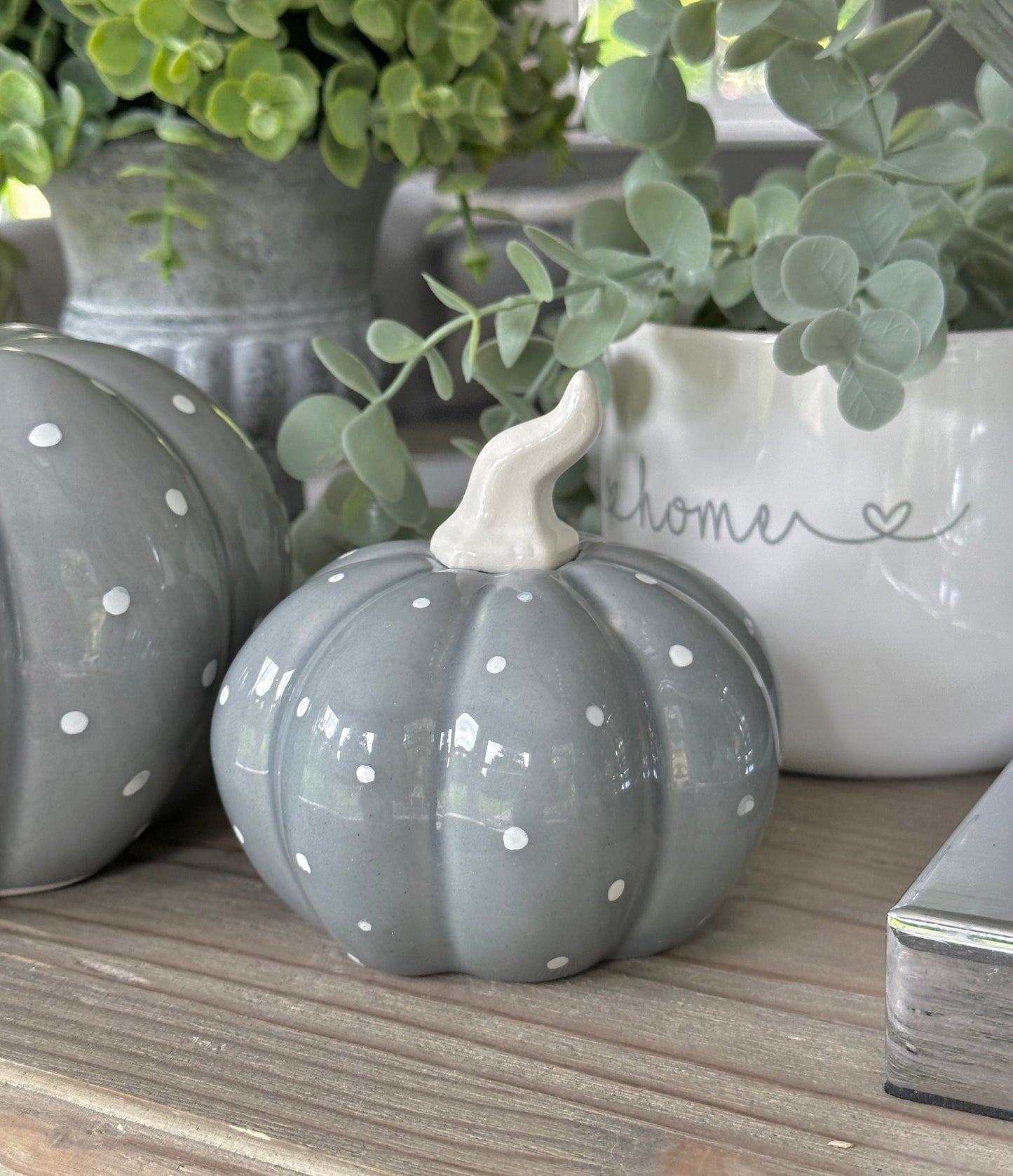 Grey and White Glossy Ceramic Pumpkin Set of 2