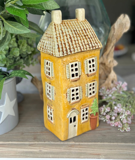 NEW! Yellow Ceramic Townhouse Tealight Holder