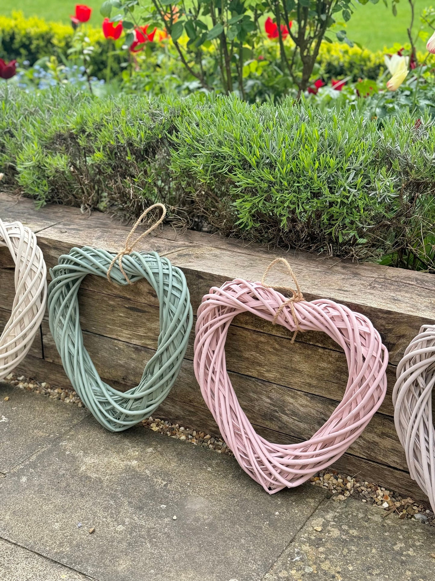 Medium Rose Pink Wicker Hanging Heart - 40cm