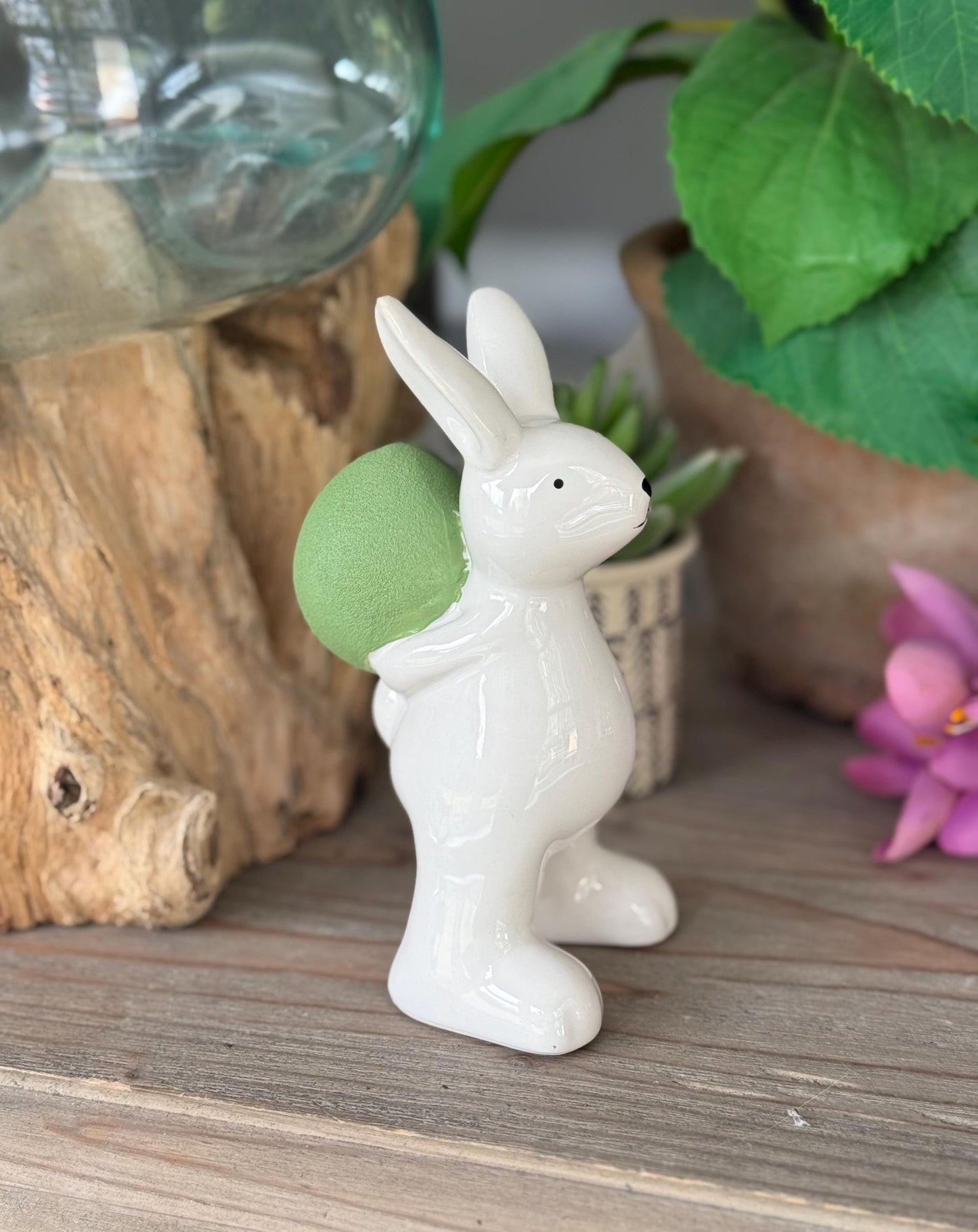 Ceramic White Glazed Bunny - Hand-painted Eggs available in 2 colours