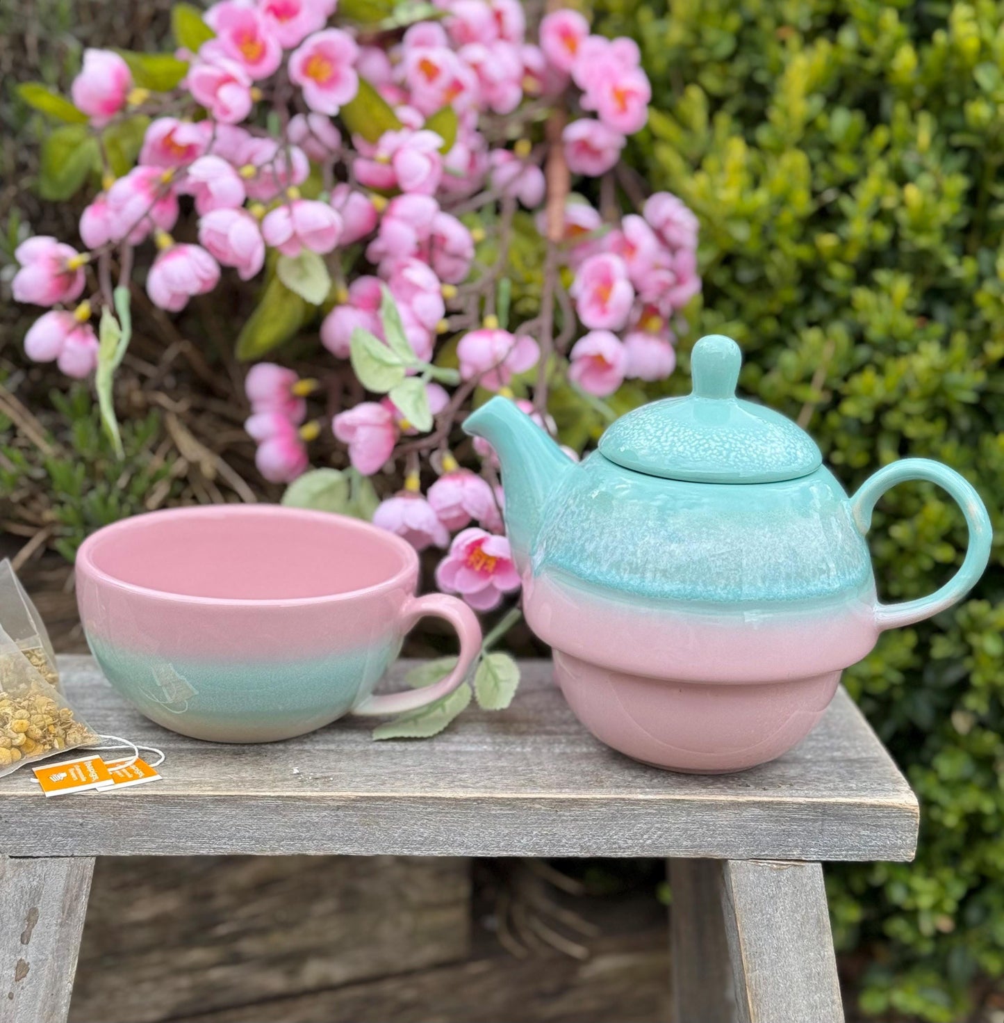 Pastel Ombre Tea For One Pink & Green