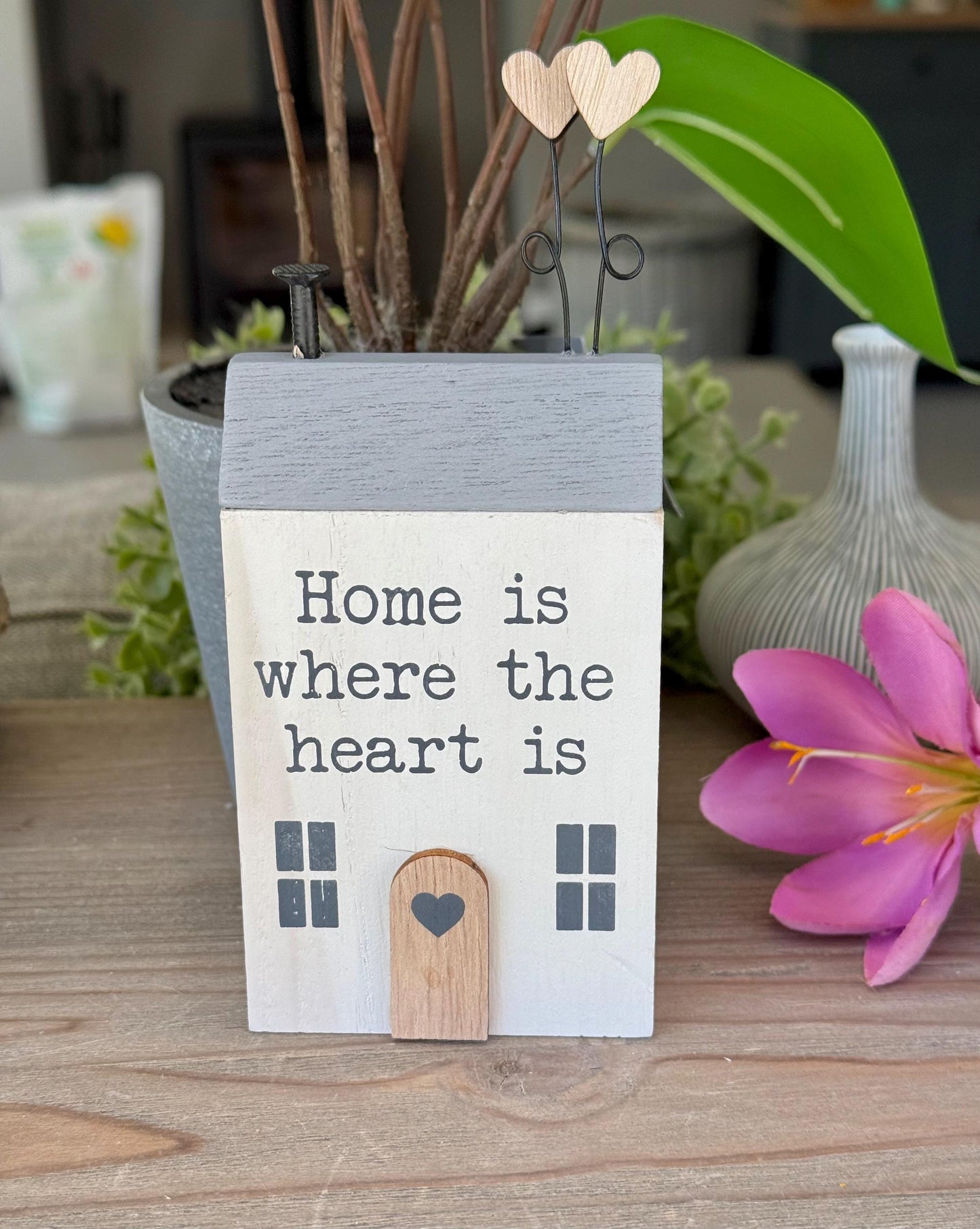 Wooden House Block  "Home Is here The Heart Is"