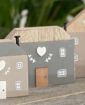 Grey Wooden Heart Houses - Sold Individually or Set of 3