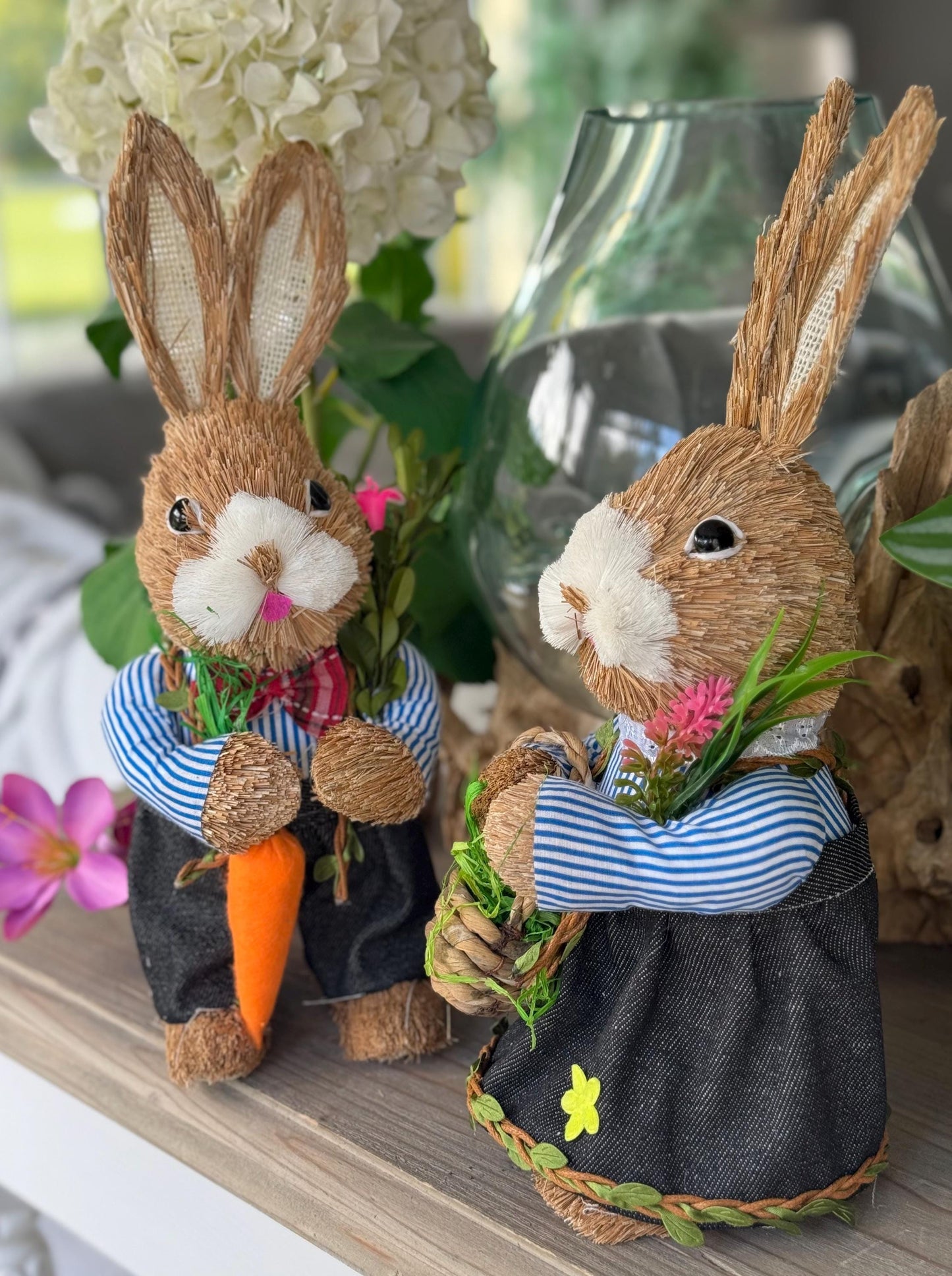 Mr and Mrs Bristle Bunny with Carrot/Basket - Sold Individually