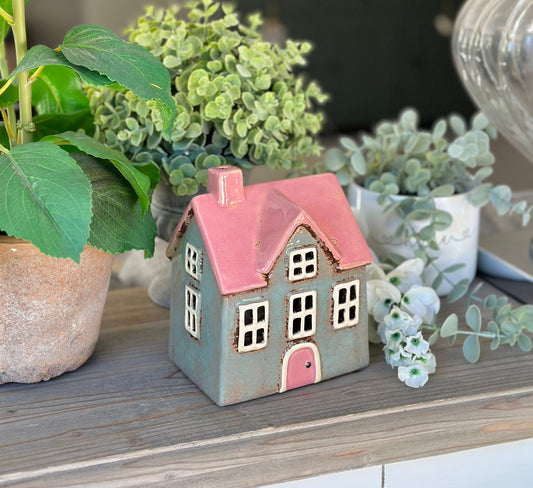 Bright Grey/Pink Village House Tea light