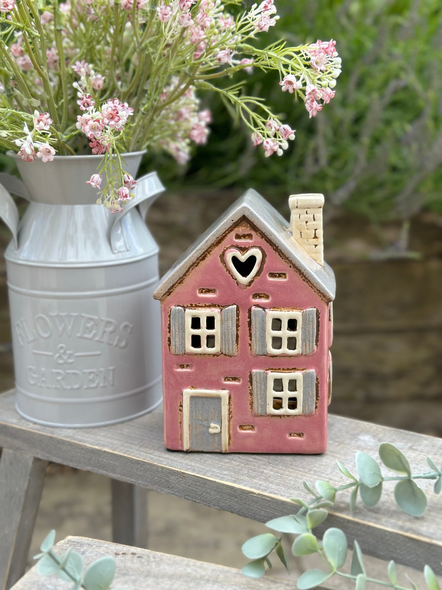 Traditional Pink Country Garden House Candle Holder
