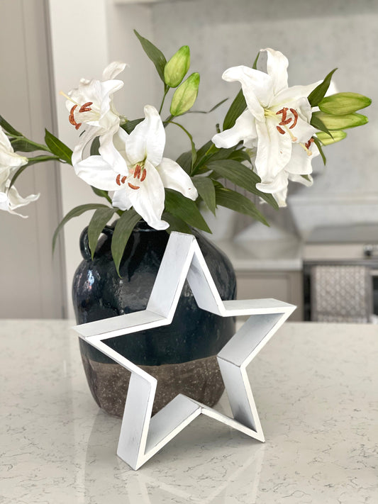 White Mantelpiece Wooden Star. Medium 36.5cm