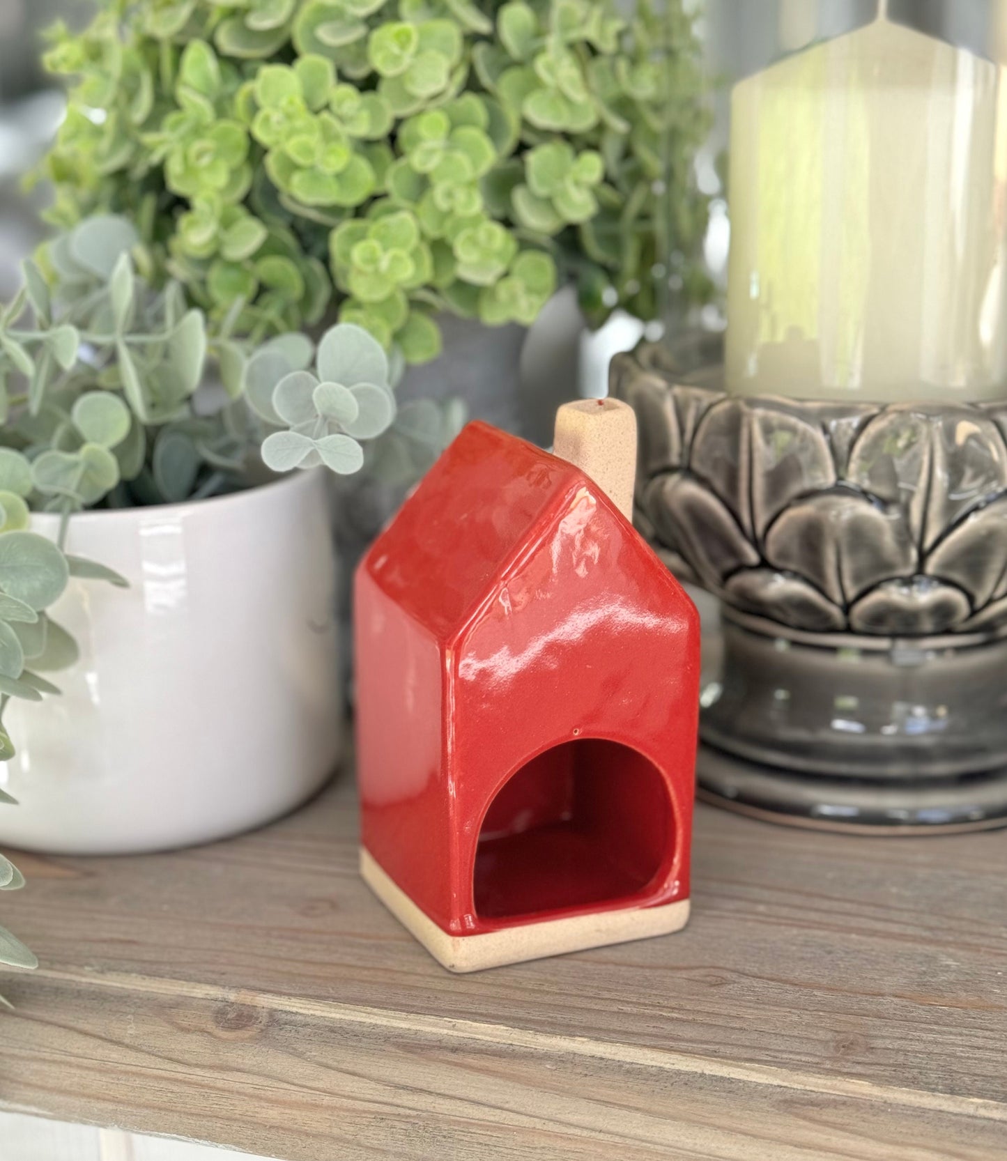 Red Ceramic House Tea Light Holder
