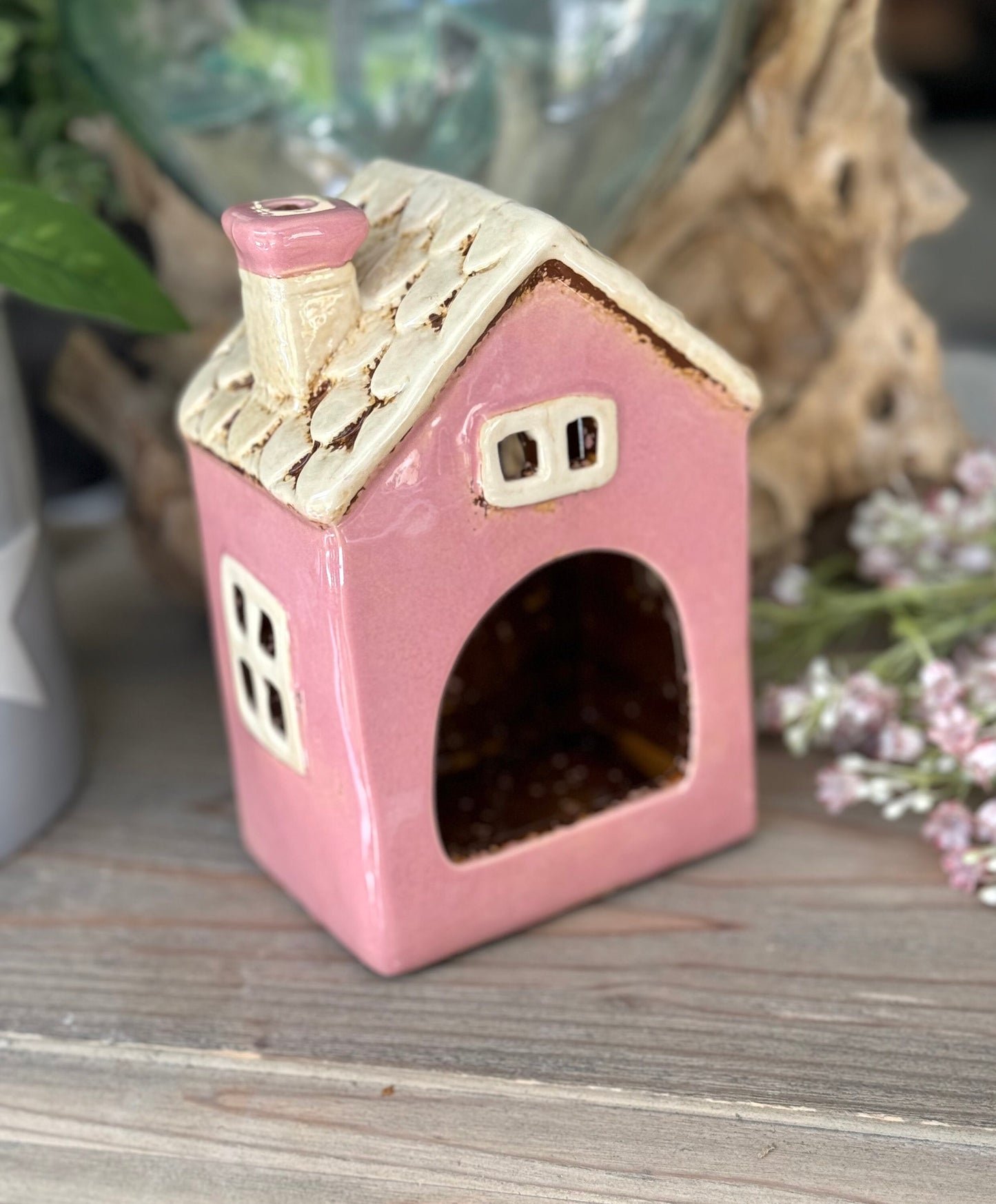 NEW! Pink Garden Heart Tealight House