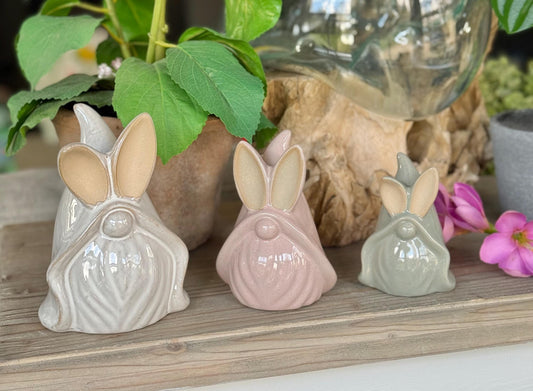 Glossy Ceramic Gnome Bunnies - Available in 3 Sizes