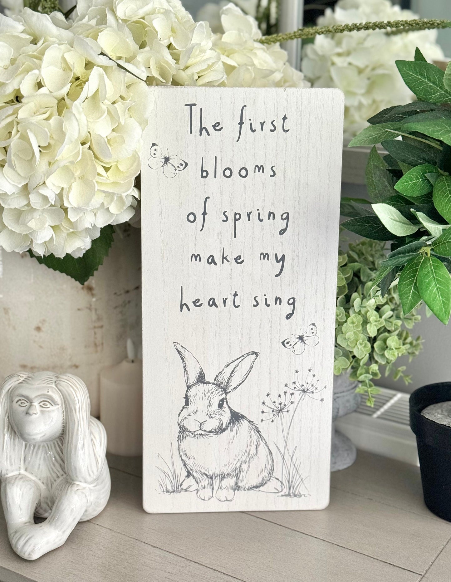 Greyscale Spring Wooden Plaque Sign