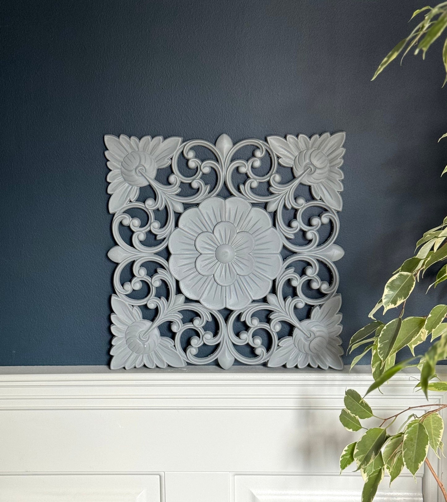 Floral Grey Painted Carved Square
