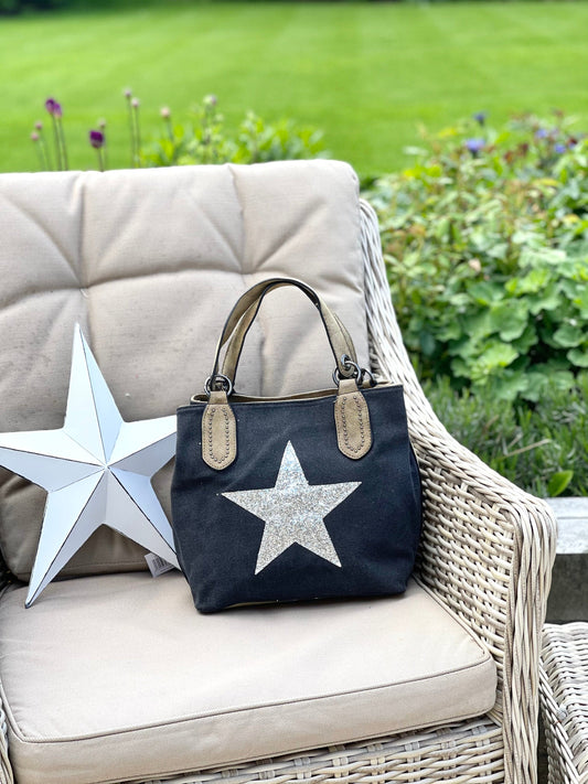 Canvas Sequin Star Handbag - Black