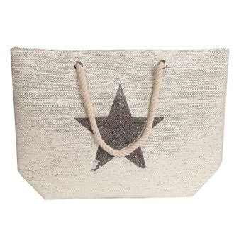 Ivory/Silver Star Shopping Bag