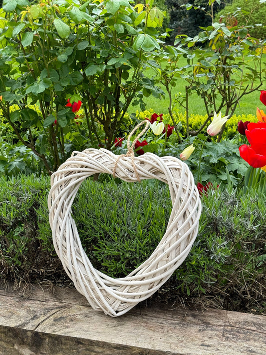 Medium Old Hessian Wicker Hanging Heart - 40cm