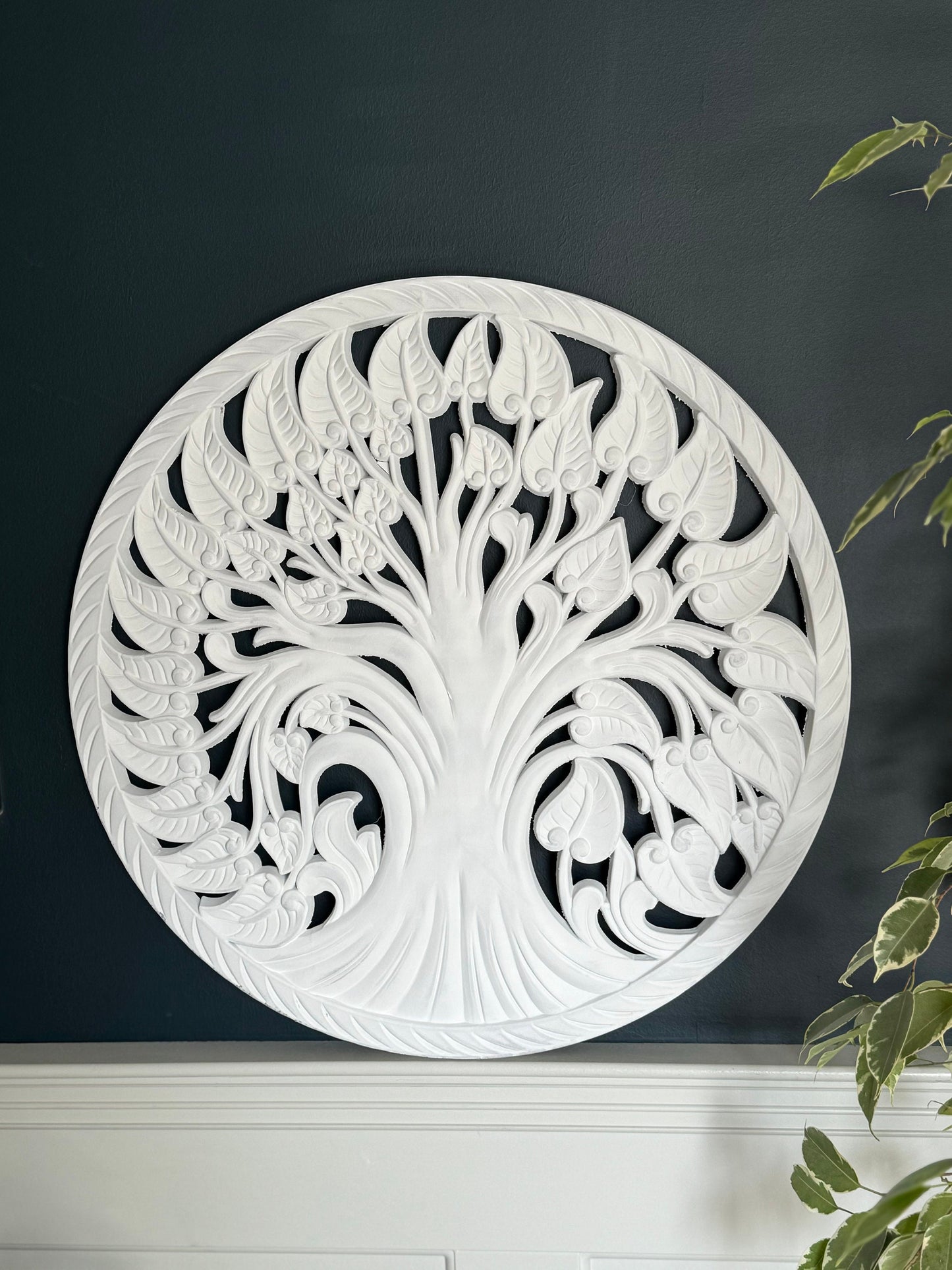 Large White Carved Tree Decor
