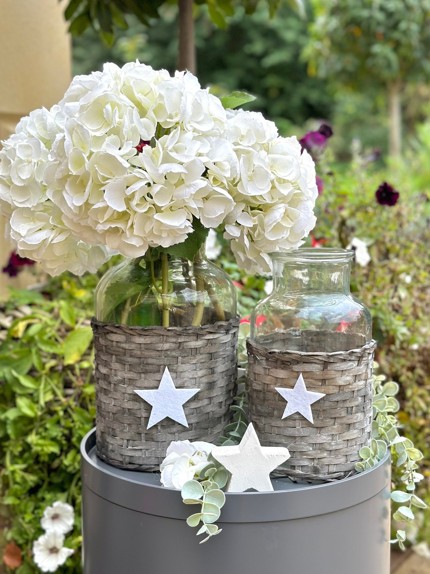 Grey/White Star Glass Jar - Available in 2 sizes