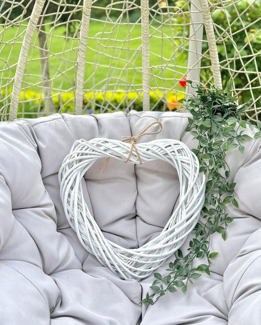 Medium White Wicker Hanging Heart - 40cm