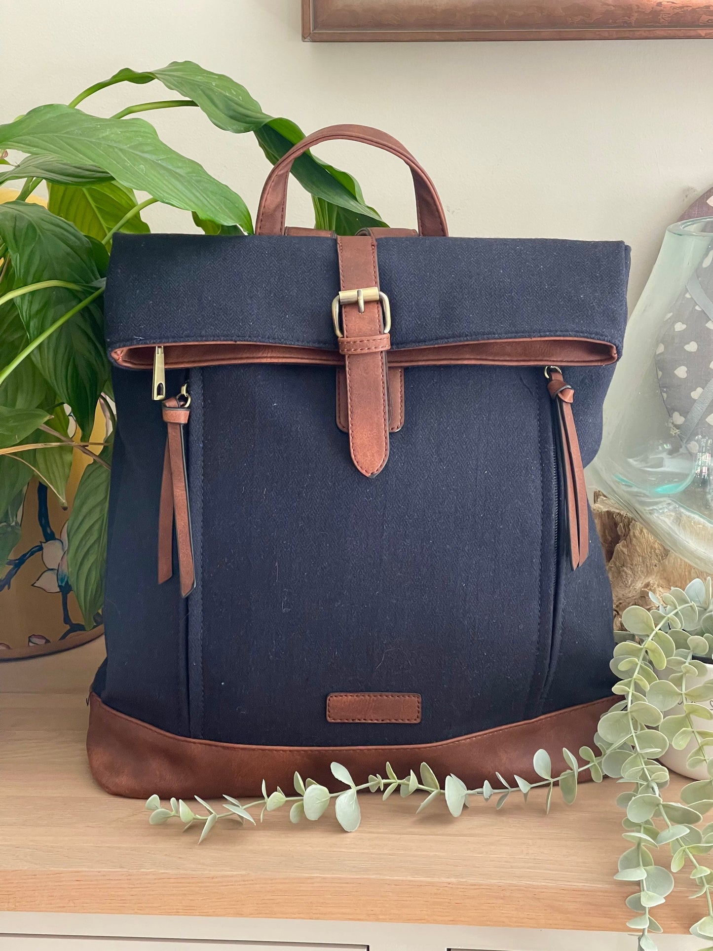 Navy Herringbone Rucksack/Backpack