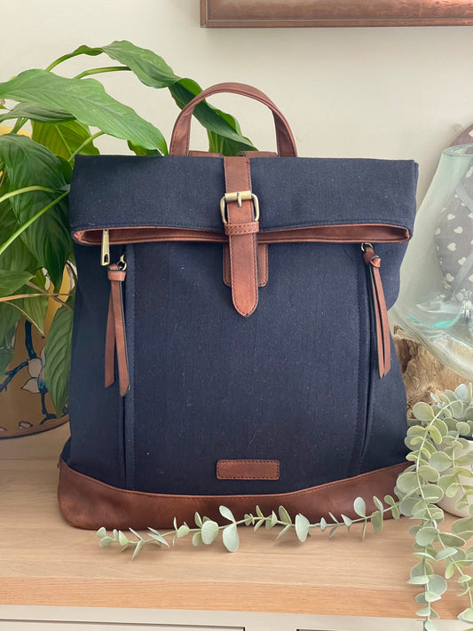 Navy Herringbone Rucksack/Backpack