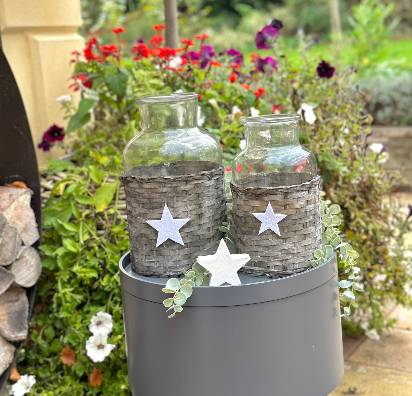Grey/White Star Glass Jar - Available in 2 sizes