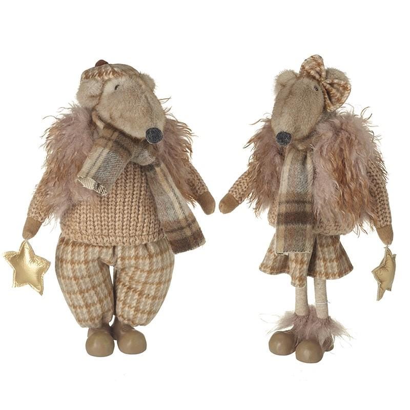 Super Soft Festive Mice Couple With Fur Coats