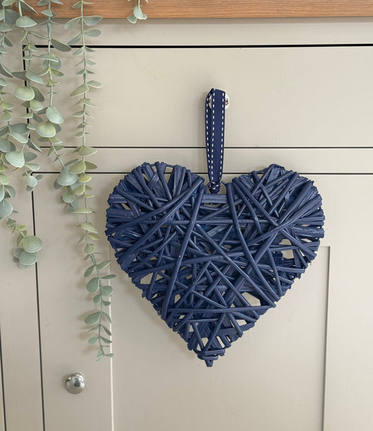 Navy Blue Wicker Heart Hanger