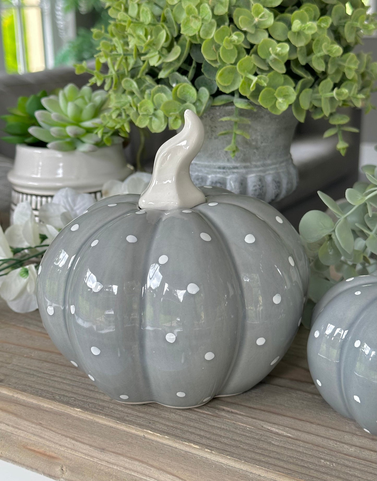 Grey and White Glossy Ceramic Pumpkin Set of 2