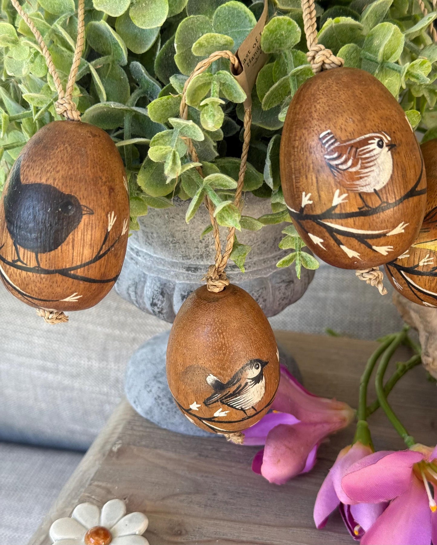 Wooden Painted Wild Bird Hanging Egg - 5 Options Available