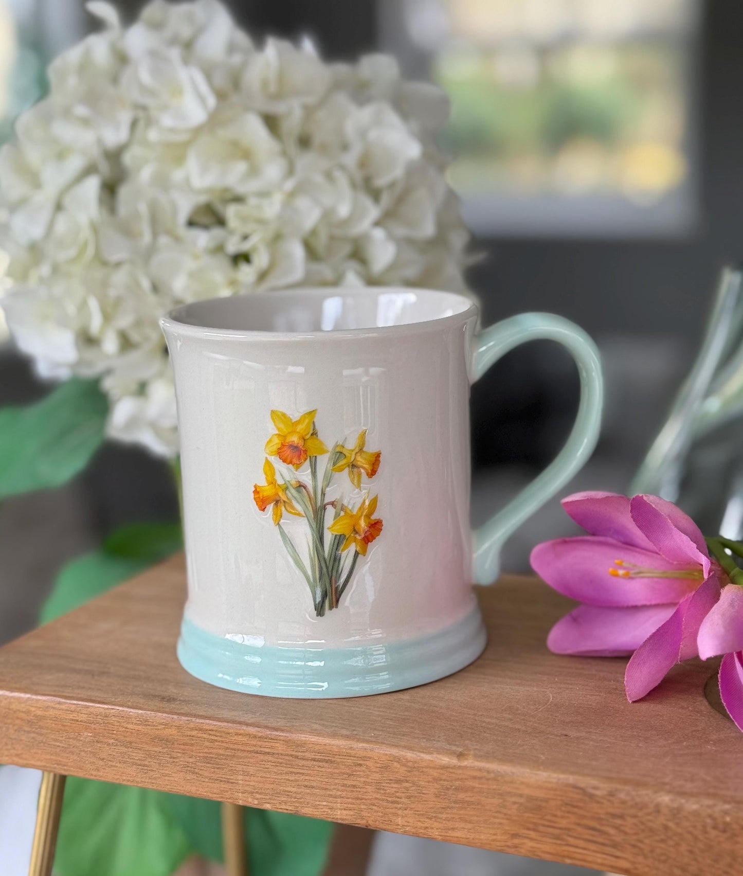 NEW Stoneware Embossed Mug - Rose, Sunflower, Thistle, Bluebells, Daffodil and Poppy