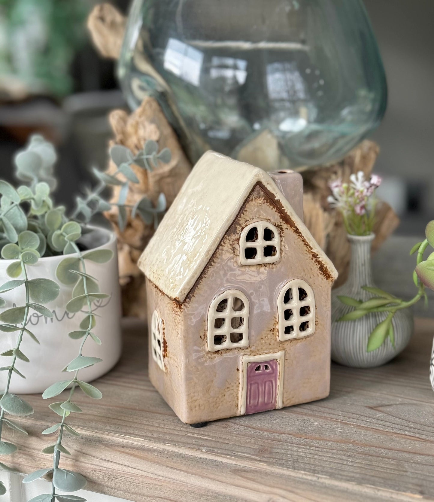 Cream Traditional Village House /Cottage Candle Holder