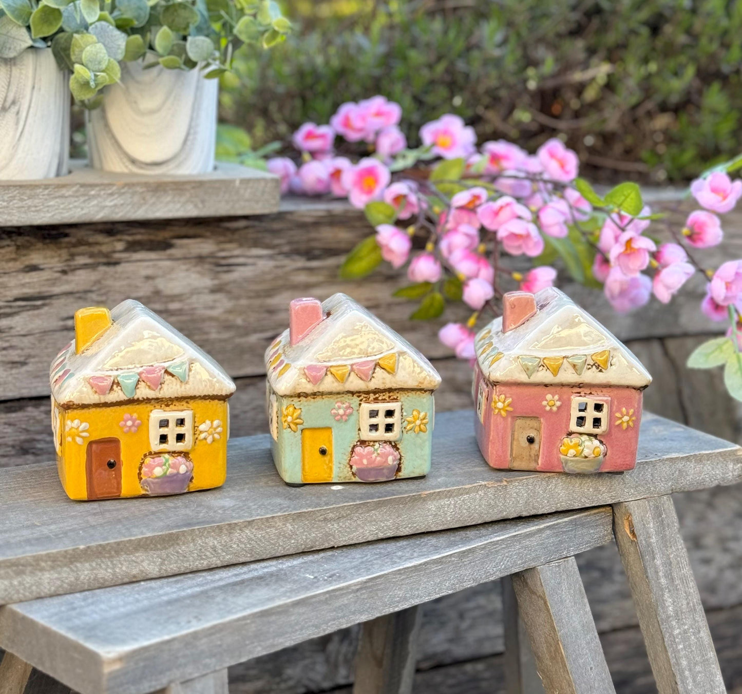 Mini Garden Village Tea Light House - 3 Colours Available